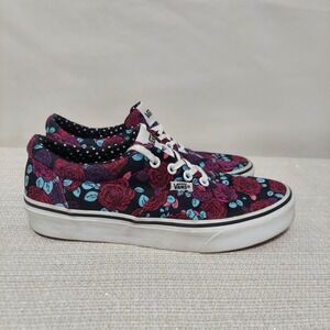 Vans Low Top Sneakers Women Doheny Rose Floral Print Black White Lace Up Sz‎ 6.5